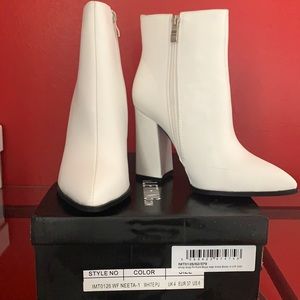 White Wide Fit Point Block Heel Ankle Boots